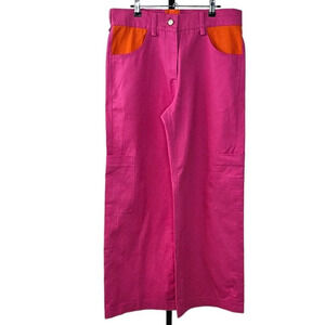 Serena Bute London High Rise Color Block Pink Wide Leg Pant Size Medium 10 Cargo